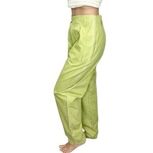 Vintage 80s bright green high rise pleated tailored tapered trousers 28